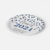 Blue Silver Confetti Abschluss 2024 Pappteller (Schrägansicht)