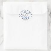 Blue Silver Confetti Abschluss 2024 Runder Aufkleber (Tasche)