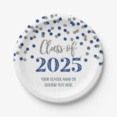 Blue Silver Confetti Abschluss 2025 Pappteller (Vorderseite)