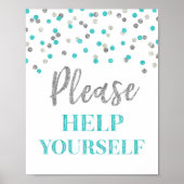 Blue Silver Confetti Bitte helfen Sie sich selbst  Poster (Vorne)