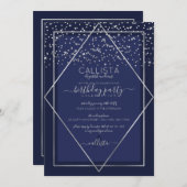 Blue Silver Confetti Border Birthday Einladung (Vorne/Hinten)