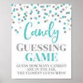 Blue Silver Confetti Candy Guessing Game-Zeichen Poster (Vorne)