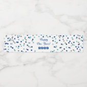Blue Silver Confetti Custom Happy New Year Wasserflaschenetikett (Einzelnes Label)