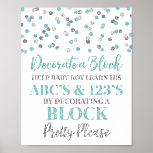 Blue Silver Confetti Dekorieren eines Blockspielze Poster (Vorne)