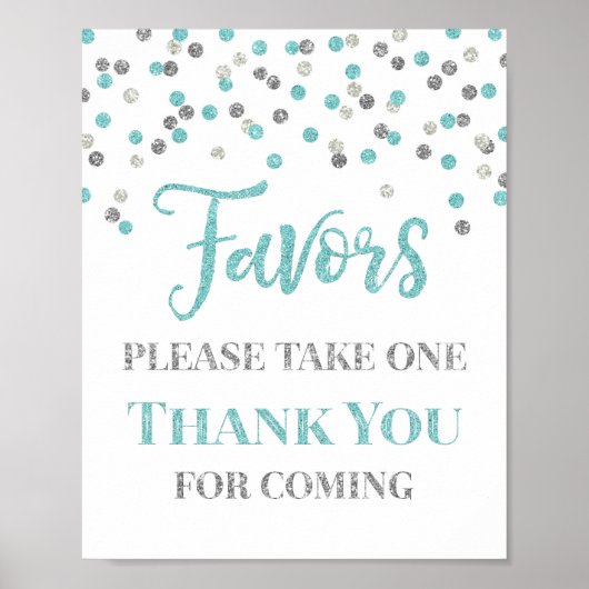 Blue Silver Confetti favorisiert Babyduschzeichen Poster (Vorne)