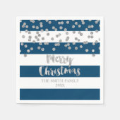Blue Silver Confetti Frohe Weihnachten Napkin Serviette (Vorderseite)