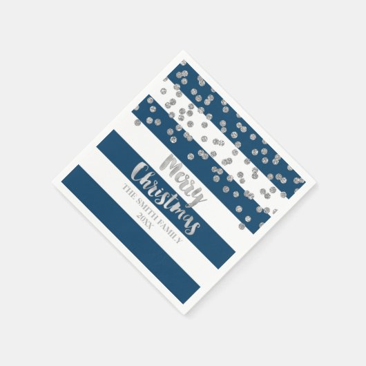 Blue Silver Confetti Frohe Weihnachten Napkin Serviette (Ecke)