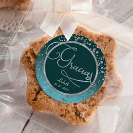 Blue Silver Confetti Gracias Danke Geburtstag Runder Aufkleber