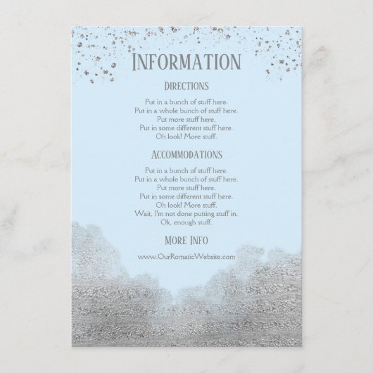 Blue Silver Confetti Hochzeitsinformationen Begleitkarte (Vorderseite)