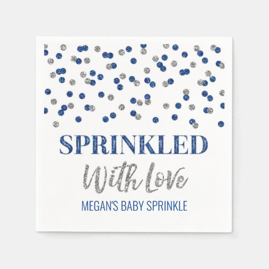 Blue Silver Confetti mit Liebe gesprinklt Serviette (Vorderseite)