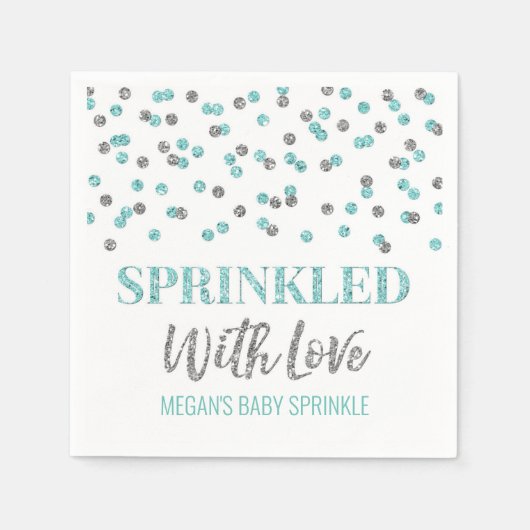 Blue Silver Confetti mit Liebe gesprinklt Serviette (Vorderseite)