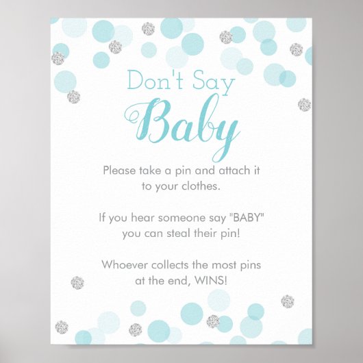 Blue Silver Confetti Say Baby Shower Game nicht Poster (Vorne)