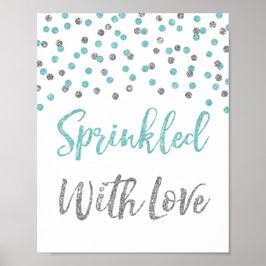 Blue Silver Confetti Sprinkler mit Liebe Sign Poster (Vorne)