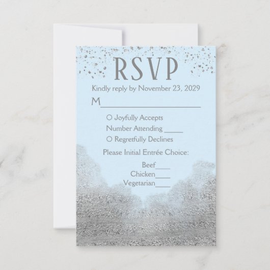 Blue Silver Confetti UAWG Wedding Response Meal RSVP Karte (Vorderseite)