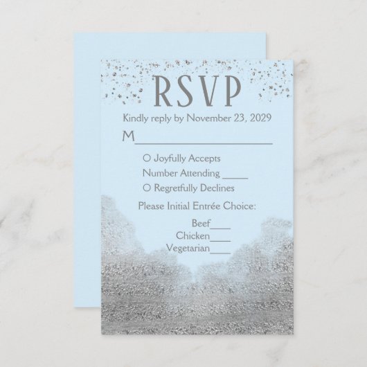 Blue Silver Confetti UAWG Wedding Response Meal RSVP Karte (Vorne/Hinten)
