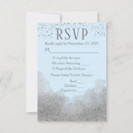 Blue Silver Confetti UAWG Wedding Response Meal RSVP Karte