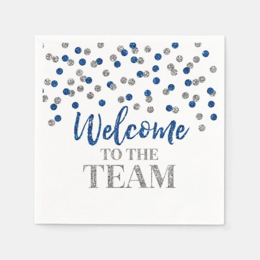 Blue Silver Confetti Willkommen im Team Napkins Serviette (Vorderseite)