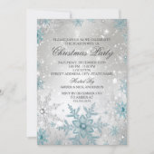 Blue & Silver Crystal Snowflake Weihnachten Party Einladung (Vorderseite)