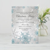 Blue & Silver Crystal Snowflake Weihnachten Party Einladung (Stehend Vorderseite)