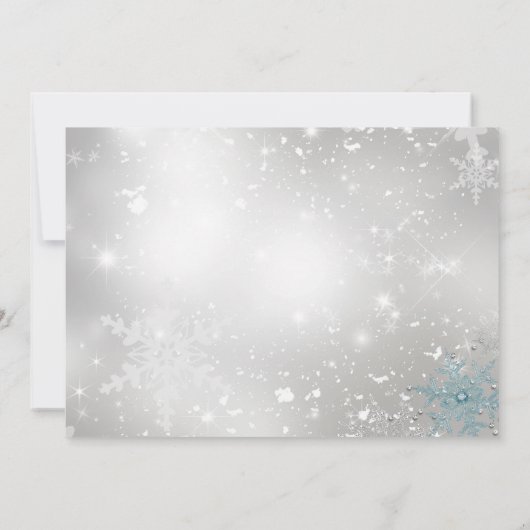 Blue & Silver Crystal Snowflake Weihnachten Party Einladung (Rückseite)