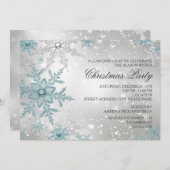 Blue & Silver Crystal Snowflake Weihnachten Party Einladung (Vorne/Hinten)