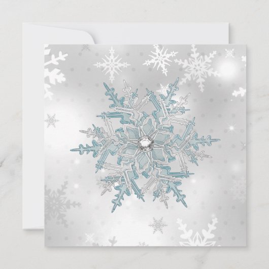 Blue Silver Crystal Snowflake Weihnachts-Party SQ Einladung (Rückseite)