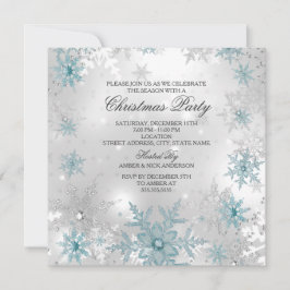 Blue Silver Crystal Snowflake Weihnachts-Party SQ Einladung