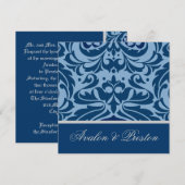 Blue & Silver Damask Elegante Hochzeit Einladung (Vorne/Hinten)
