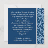 Blue & Silver Damask Elegante Hochzeit Einladung (Rückseite)