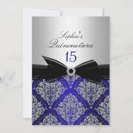 Blue & Silver Damask Quinceanera Ankündigungen