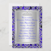 Blue & Silver Damask Quinceanera Ankündigungen (Rückseite)