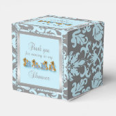 Blue & Silver Damask Teddy Bears | Babydusche Geschenkschachtel (Rückseite)