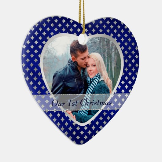 Blue Silver Diamond Pattern neu Keramik Ornament (Rechts)