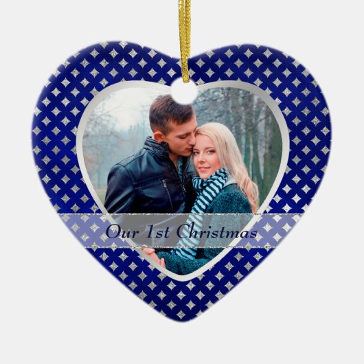 Blue Silver Diamond Pattern neu Keramik Ornament (Vorne)