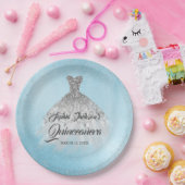 Blue Silver Diamond Sparkle Gown Quinceanera Pappteller (Party)