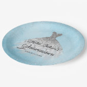 Blue Silver Diamond Sparkle Gown Quinceanera Pappteller (Schrägansicht)