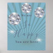 Blue Silver Disco Sun Rays Chic Wedding Willkommen Poster (Vorne)