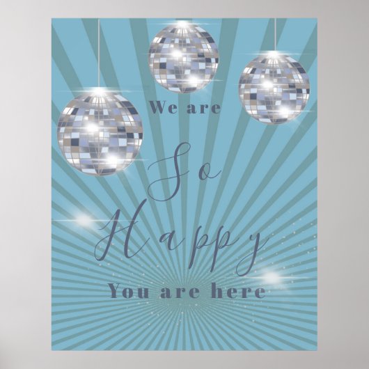 Blue Silver Disco Sun Rays Chic Wedding Willkommen Poster (Vorne)