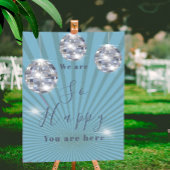 Blue Silver Disco Sun Rays Chic Wedding Willkommen Poster