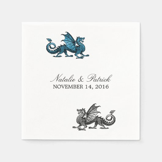 Blue Silver Dragon Hochzeitspapier Napkins Serviette (Vorderseite)