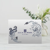 ©Blue Silver Dragon-Phoenix Chinese Wedding Einladung (Stehend Vorderseite)