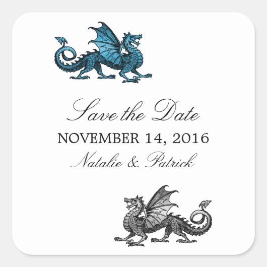 Blue Silver Dragon Save the Date Stickers (Vorderseite)
