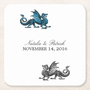 Blue Silver Dragon Wedding Paper Untersetzer