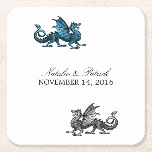 Blue Silver Dragon Wedding Paper Untersetzer (Vorderseite)