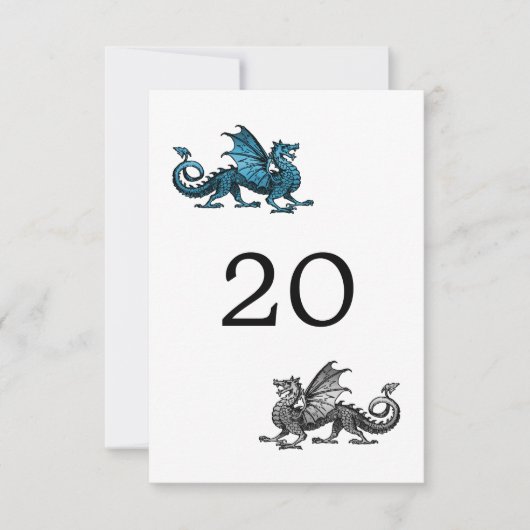 Blue Silver Dragon Wedding Table Card Einladung (Vorderseite)