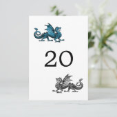 Blue Silver Dragon Wedding Table Card Einladung (Stehend Vorderseite)