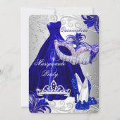 Blue & Silver Dress masquerade Quinceanera laden Einladung (Vorderseite)