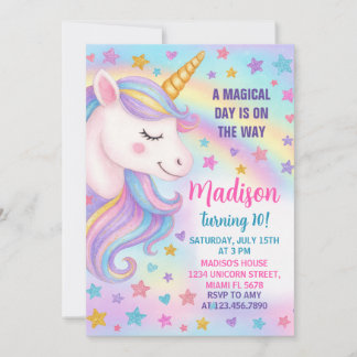 Blue & Silver Einicorn Geburtstagseinladung Einladung