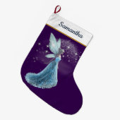 Blue & Silver Fairy Christmas Stocking – Winter St Großer Weihnachtsstrumpf (Vorderansicht (hängend))