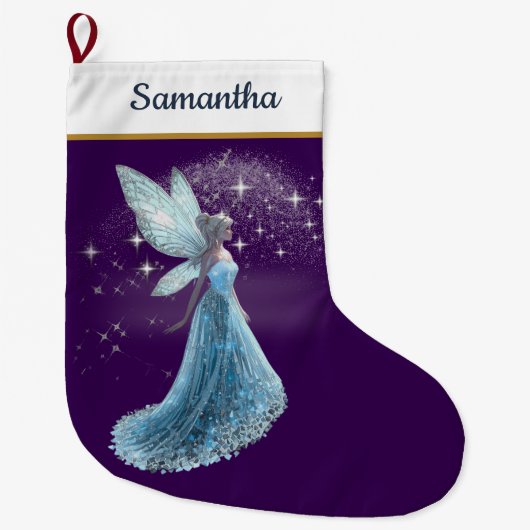 Blue & Silver Fairy Christmas Stocking – Winter St Großer Weihnachtsstrumpf (Vorderseite)